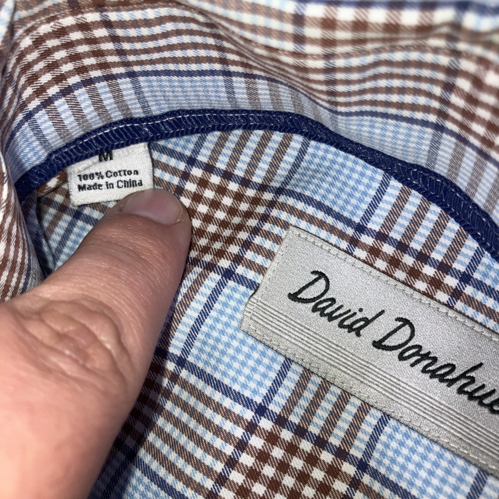 David Donahue Shirt Mens M Blue Brown Patchwork Plaid Button Down Cotton - Picture 6 of 16